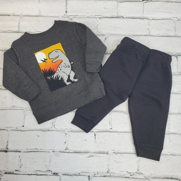 Grey and Black TREX Boys Fleece Lined Sweatshirt and Sweatpants Matching Set - Picture 1 of 9